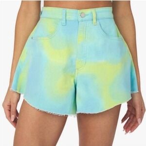 WeWoreWhat Women's Stretch Denim Tie Dye Flare Bell Short Size 25 Blue NWT
